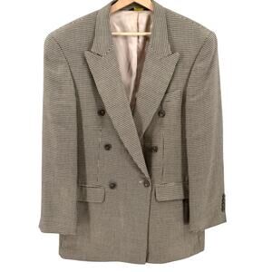 Vintage 90s J Riggins Beige Black Double Breasted Menswear Blazer Jacket